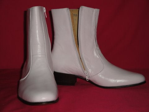 LUCIANO Mens White Leather Boots for Elvis Tribute